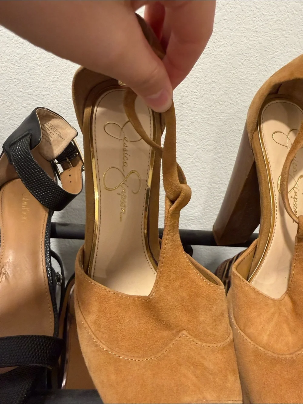Jessica Simpson Tan Suede Platform Peep-Toe Heels